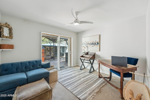 7214 E Royal Palm Rd, Scottsdale, AZ 85258 - office area featuring carpet floors, ceiling fan, and baseboards
