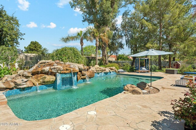 7214 E Royal Palm Rd, Scottsdale, AZ 85258 - view of swimming pool with a fenced backyard and a patio area