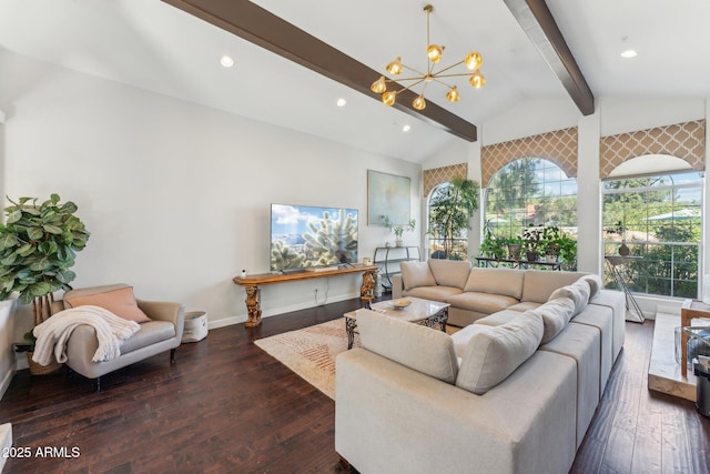 7214 E Royal Palm Rd, Scottsdale, AZ 85258 - living area featuring hardwood / wood-style flooring, a chandelier, recessed lighting, and baseboards