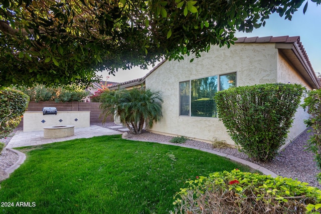 view of yard with a patio and exterior kitchen