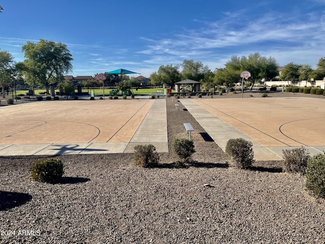 view of basketball court with a gazebo