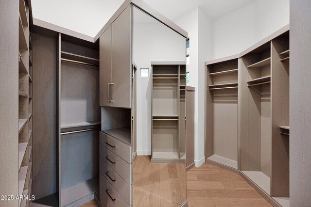 walk in closet with light wood-type flooring