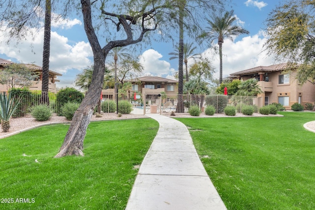 view of community featuring a yard and a gazebo