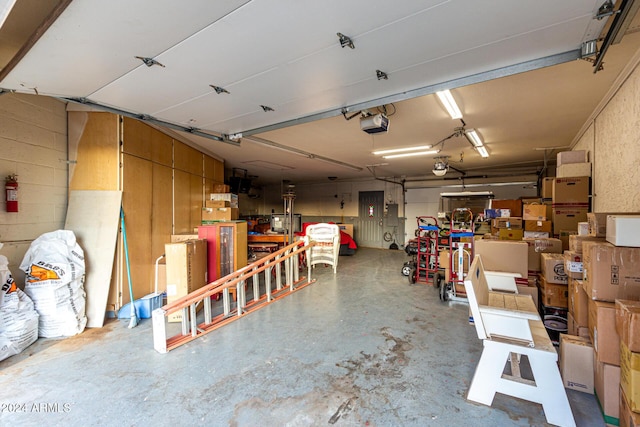 garage with a garage door opener