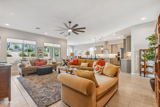 19045 N 269th Dr, Buckeye, AZ 85396 - living room featuring a ceiling fan and recessed lighting