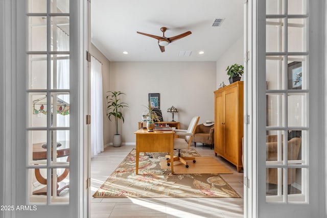 19045 N 269th Dr, Buckeye, AZ 85396 - office area featuring ceiling fan, recessed lighting, and light wood-type flooring