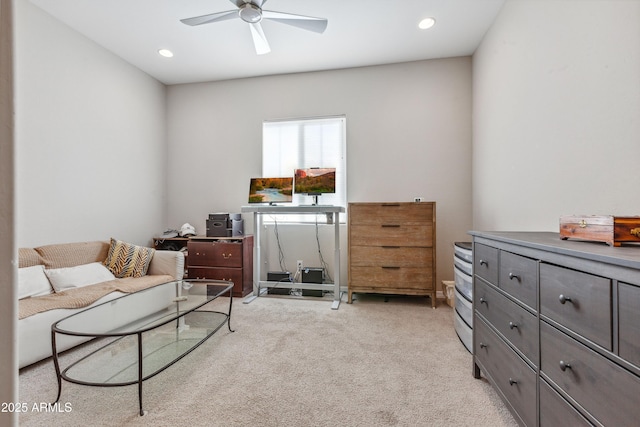 19045 N 269th Dr, Buckeye, AZ 85396 - sitting room with a ceiling fan, light carpet, and recessed lighting