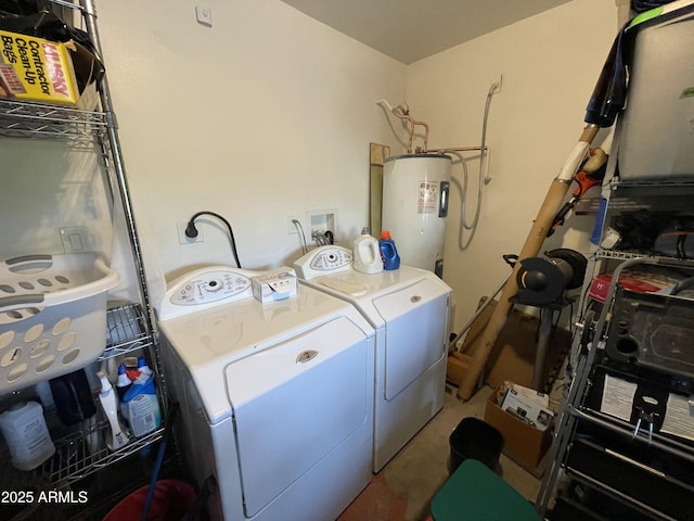 laundry room featuring water heater and washing machine and dryer