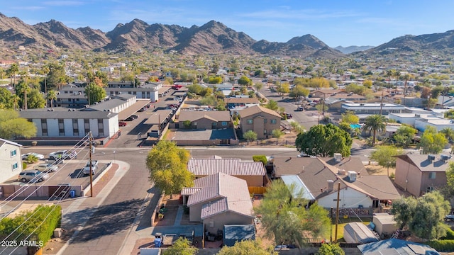 drone / aerial view featuring a mountain view