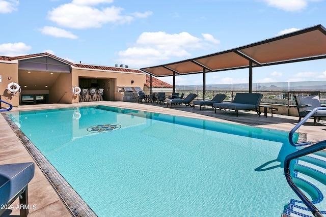 view of swimming pool with a patio