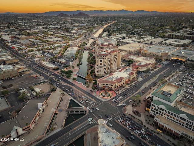 aerial view at dusk with a mountain view