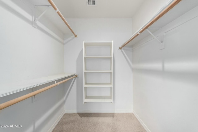 walk in closet with light colored carpet