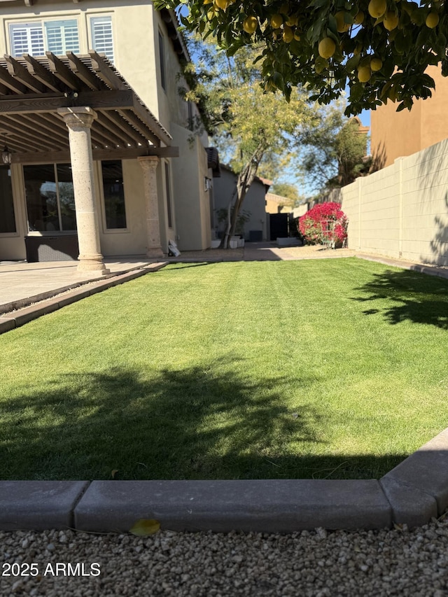 view of yard featuring a patio and a pergola