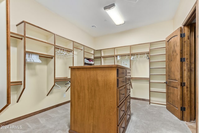 spacious closet with light carpet