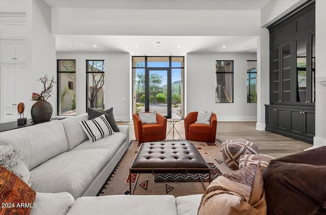 living room with light hardwood / wood-style flooring