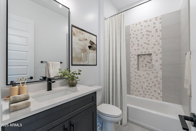 full bathroom featuring shower / tub combo, vanity, and toilet