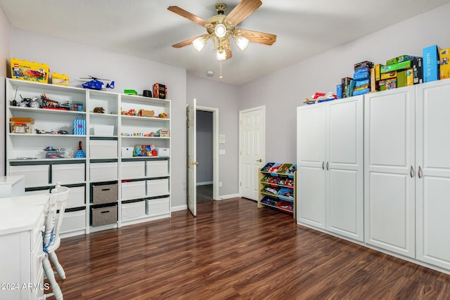 2977 E County Down Dr, Chandler, AZ 85249 - rec room featuring ceiling fan, baseboards, and dark wood finished floors