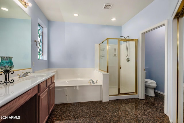 2977 E County Down Dr, Chandler, AZ 85249 - bathroom featuring vanity, visible vents, a garden tub, and a stall shower