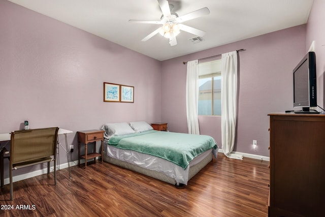 2977 E County Down Dr, Chandler, AZ 85249 - bedroom featuring wood finished floors, ceiling fan, baseboards, and visible vents