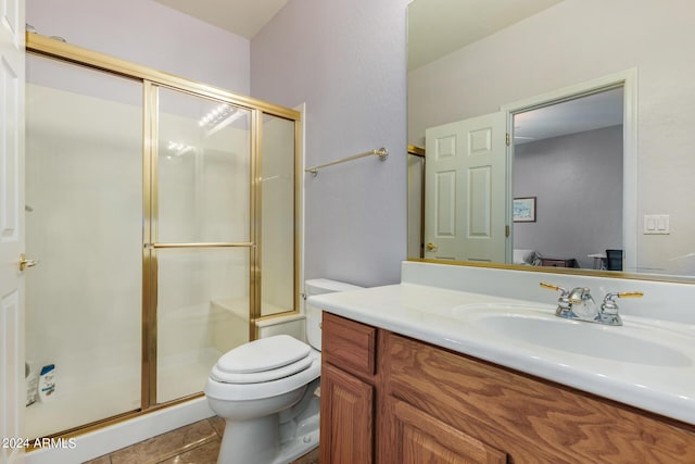 2977 E County Down Dr, Chandler, AZ 85249 - full bathroom with a shower stall, tile patterned flooring, vanity, and toilet