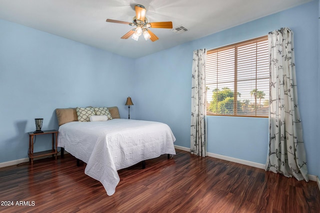 2977 E County Down Dr, Chandler, AZ 85249 - bedroom with wood finished floors, ceiling fan, baseboards, and visible vents