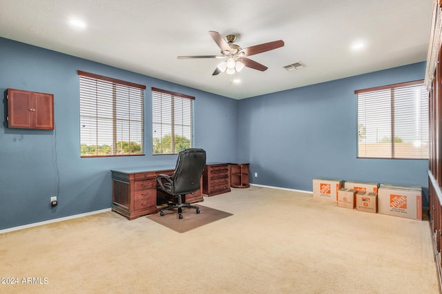 2977 E County Down Dr, Chandler, AZ 85249 - office featuring a healthy amount of sunlight, light colored carpet, ceiling fan, and visible vents