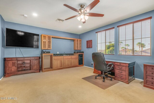 2977 E County Down Dr, Chandler, AZ 85249 - office space with visible vents, ceiling fan, light carpet, and baseboards