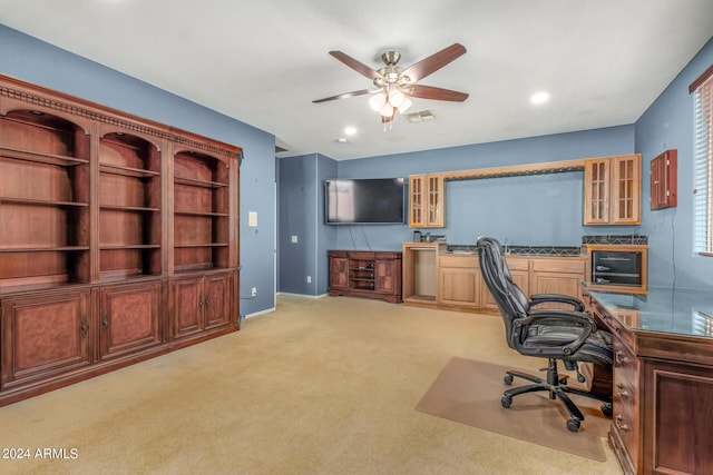 2977 E County Down Dr, Chandler, AZ 85249 - office space with baseboards, recessed lighting, visible vents, ceiling fan, and light colored carpet