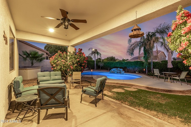 2977 E County Down Dr, Chandler, AZ 85249 - view of patio featuring a fenced backyard, a ceiling fan, and a fenced in pool