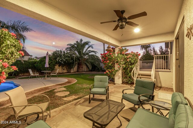 2977 E County Down Dr, Chandler, AZ 85249 - view of patio / terrace featuring ceiling fan, fence, and an outdoor living space