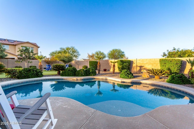 view of swimming pool with a fenced backyard