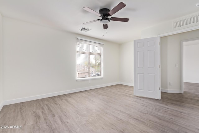 unfurnished bedroom with ceiling fan and light hardwood / wood-style floors