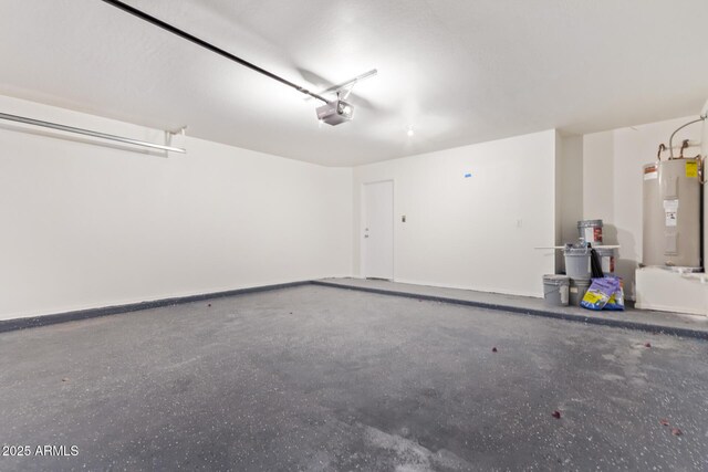 garage featuring a garage door opener and water heater