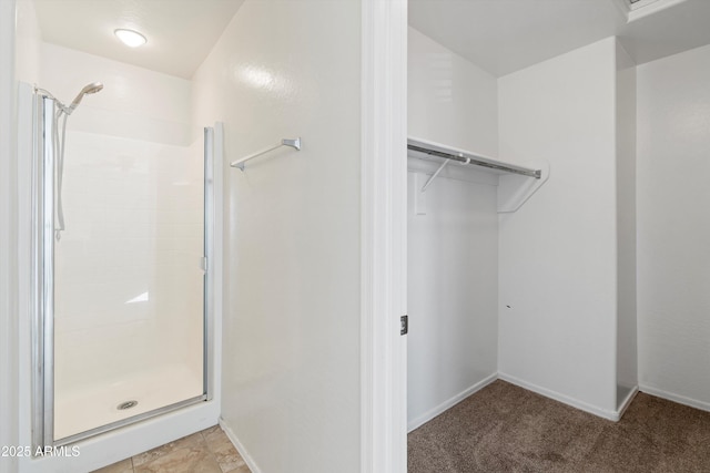 bathroom featuring a shower with door