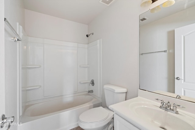 full bathroom featuring vanity, toilet, and tub / shower combination