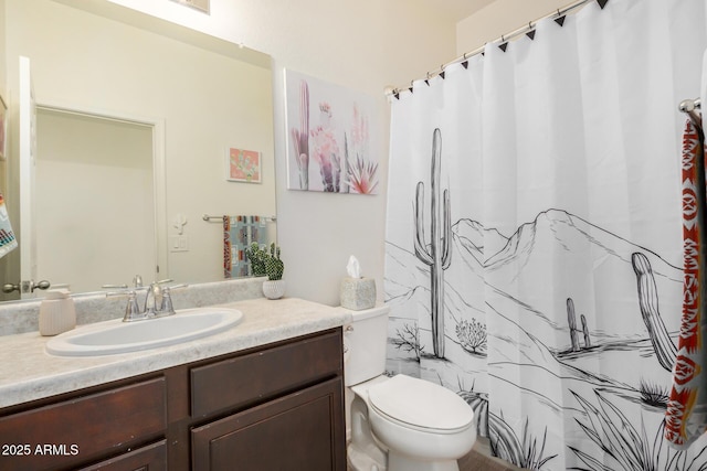 17573 W Via De Luna Dr, Surprise, AZ 85387 - bathroom featuring vanity, toilet, and curtained shower