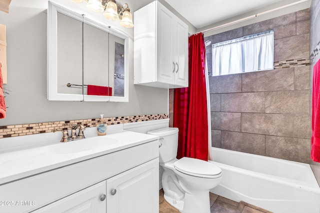 6055 E Hannibal St, Mesa, AZ 85205 - full bath with vanity, shower / bath combo with shower curtain, and tile patterned floors