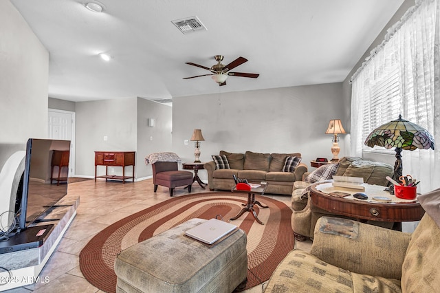 6055 E Hannibal St, Mesa, AZ 85205 - tiled living area featuring ceiling fan and baseboards