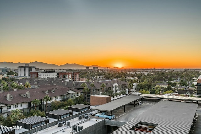 aerial view at dusk with a mountain view