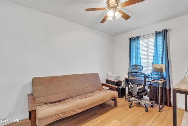 office area featuring ceiling fan and light wood-type flooring