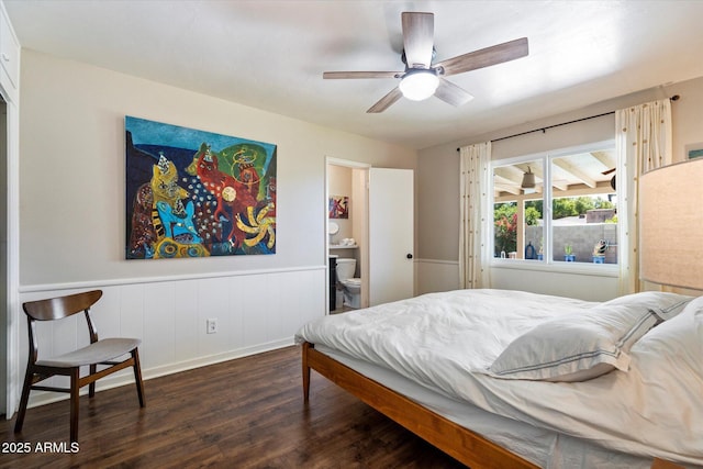 1939 E Solano Dr, Phoenix, AZ 85016 - bedroom with a wainscoted wall, wood finished floors, and ensuite bathroom