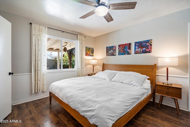 1939 E Solano Dr, Phoenix, AZ 85016 - bedroom with baseboards, a ceiling fan, and hardwood / wood-style floors