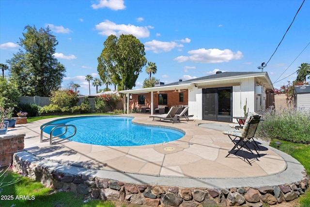 1939 E Solano Dr, Phoenix, AZ 85016 - view of swimming pool featuring a patio, a fenced in pool, and a fenced backyard