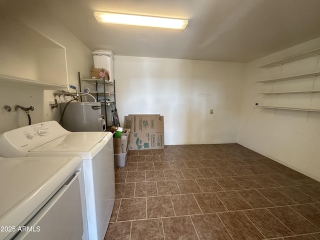 laundry room with washing machine and dryer and gas water heater