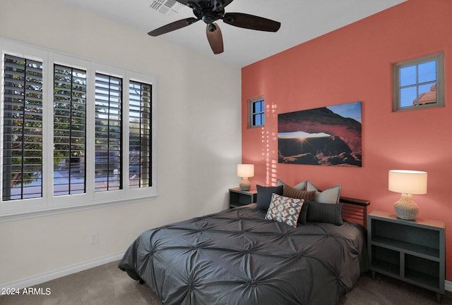 bedroom featuring carpet flooring and ceiling fan