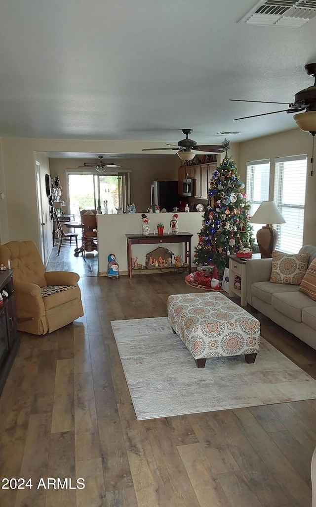 living room featuring hardwood / wood-style flooring and a healthy amount of sunlight