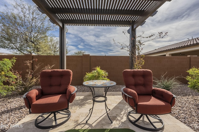 view of patio featuring a fenced backyard and a pergola