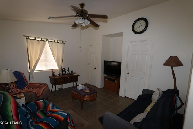 living room featuring ceiling fan