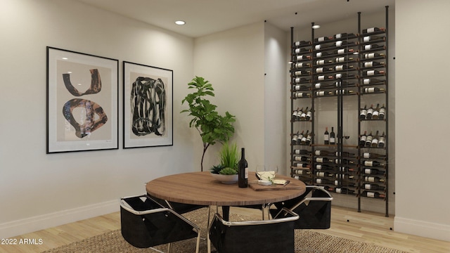 wine cellar with light wood-type flooring