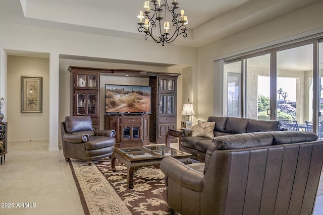 2163 N 164th Dr, Goodyear, AZ 85395 - living area featuring a chandelier and light tile patterned flooring